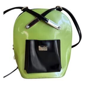 Beijo Classic Patent Leather Statement Backpack Avocado Green Black